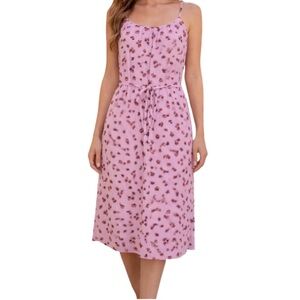 dip Pink Floral Lined Midi Dress with Spaghetti Straps. Size M. Tie waist.